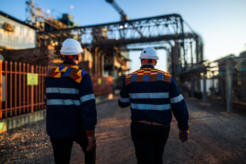 two construction workers on mine site